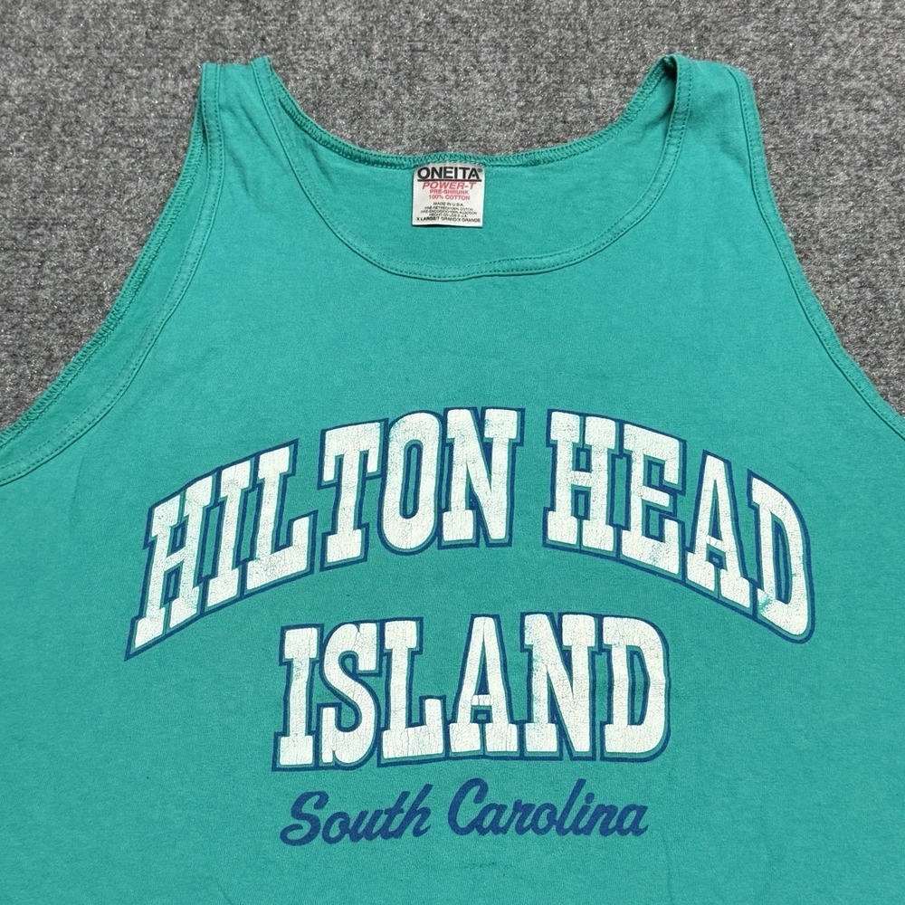 Oneita Tank Top XL Blue Hilton Head SC Power-T VTG 80s 90s